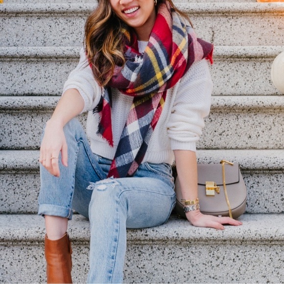 Zara Red Tartan Blanket Scarf - Picture 1 of 4